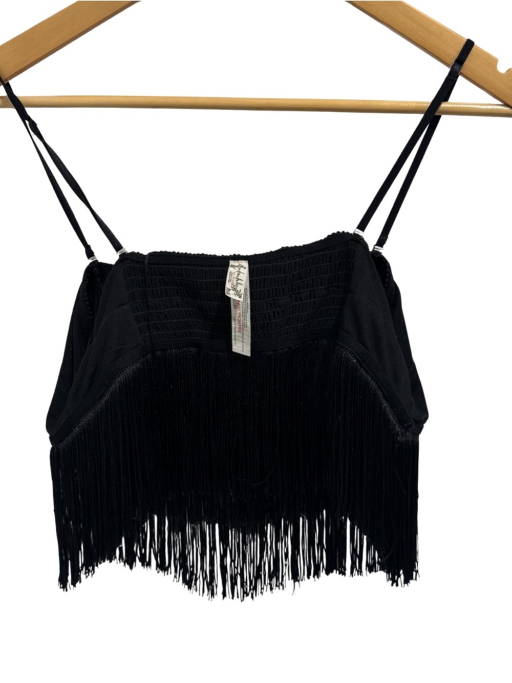 Free People Intimately Black Fringe Crop Cami Tank Top Size Large Boho Festival - Picture 4 of 6
